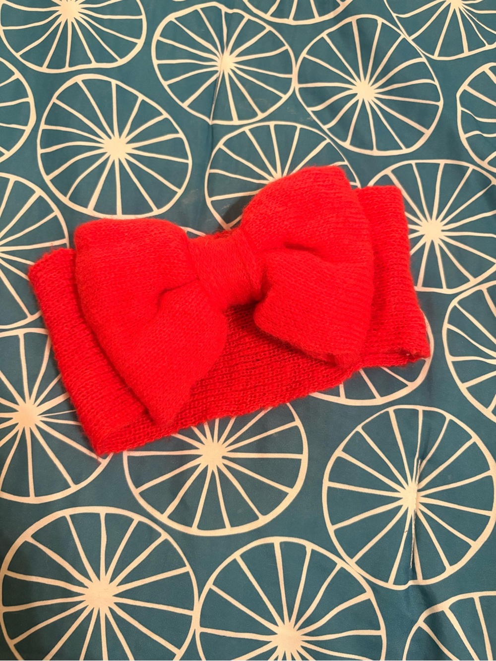 Red Knit Bow Headband Beanie